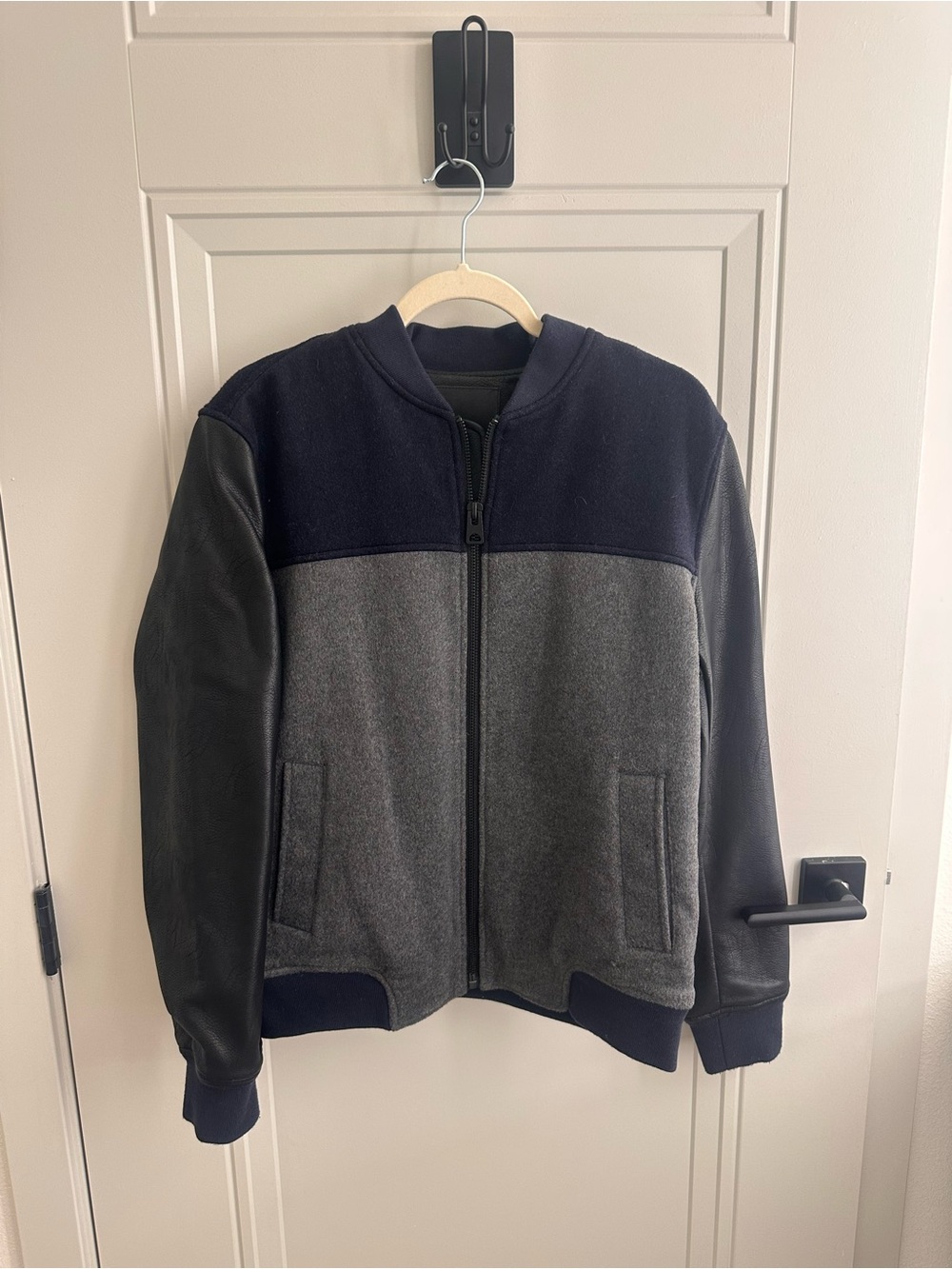 Blank NYC Navy and Gray Zip-Up Bomber Sweater Jacket